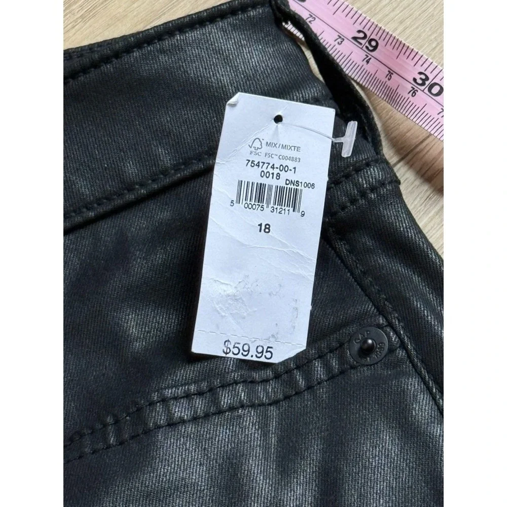 NWT Girls GAP Teen sky high skinny faux leather shinny jeans black stretch 18